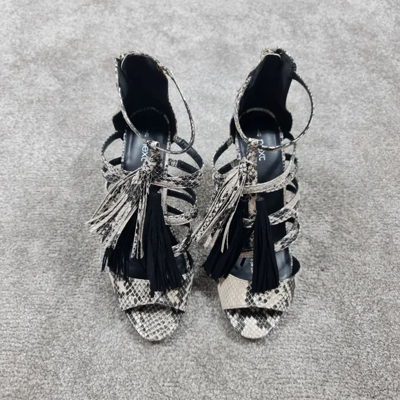 Next Black White Snake Print Stiletto Heels Strappy Shoes UK 7 EU 41 Back Zip - Picture 4 of 7
